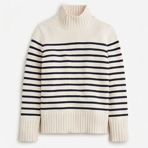 NWT J. Crew Striped Ribbed Turtleneck Sweater Size Small Navy Cream Fisherman